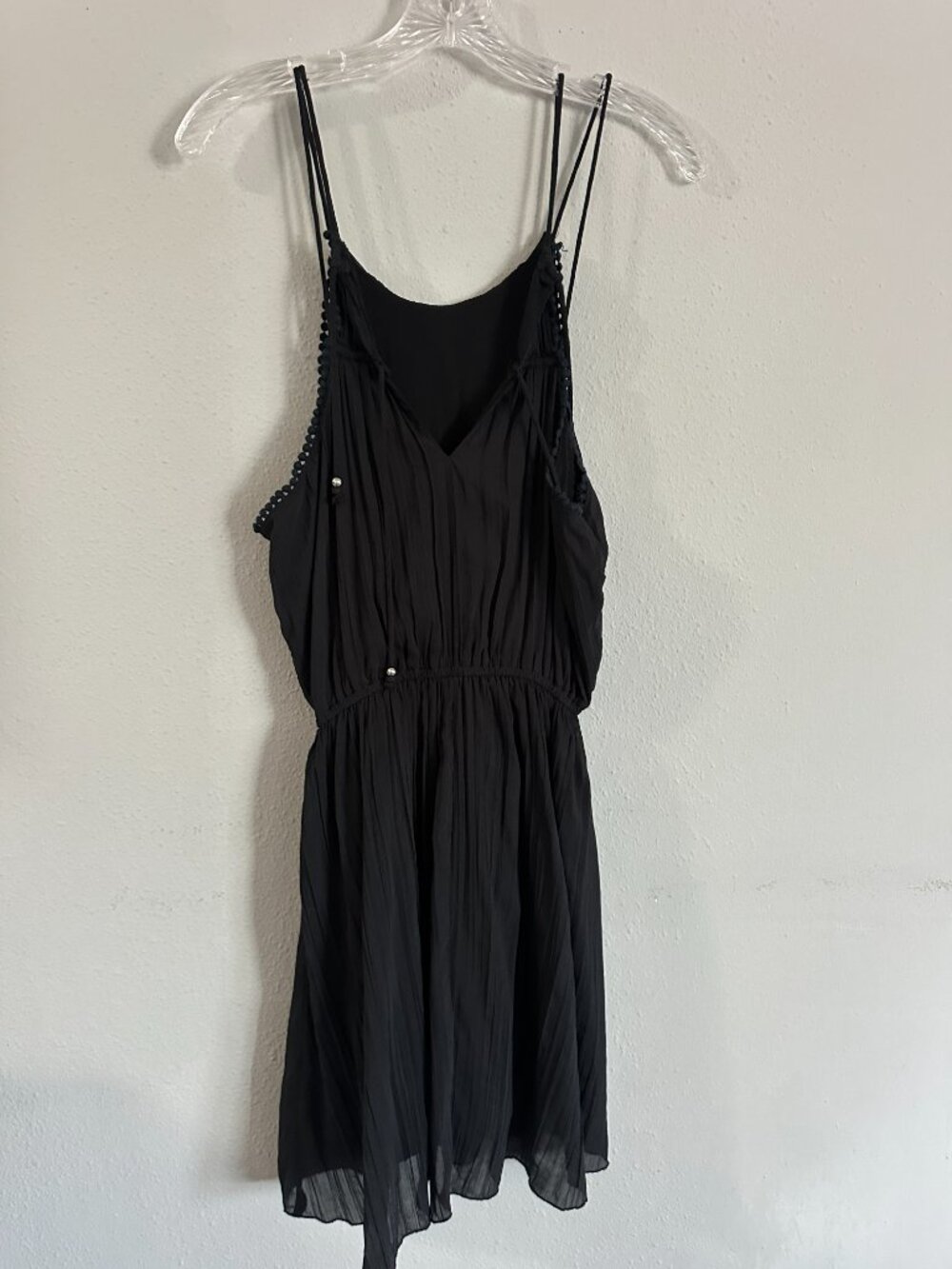Abercrombie & Fitch Black Pleated Mini Dress M Sheer Chiffon Sleeveless Spaghett - Picture 4 of 7